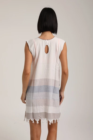 Life For Moda Kadın Cepli Çizgili Desenli Pareo Okaliptus Plaj Elbisesi P 70 - 9