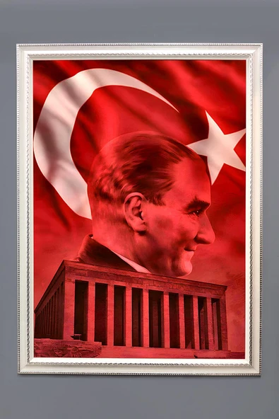 Atatürk ve Anıt Kabir Portresi  Desenli Çerçeveli Duvar Tablosu 50x70cm PTL12 RENKLİ 50 X 70