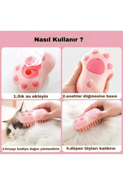 Tilbe Home Pati Desen Buharlı Şarjlı Kedi & Köpek Yıkama Silikon Fırçası Evcil Hayvan Bakım Tüy Alma Tarağı - 4