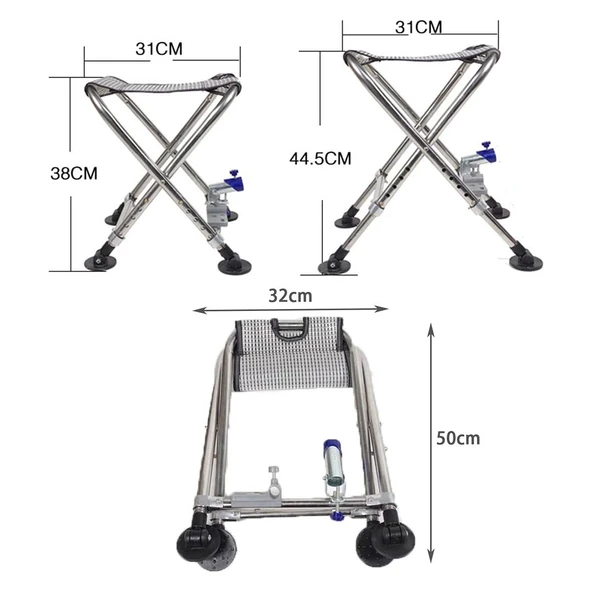 Ayt Sunup SN-25796 Metal Balıkçı Taburesi Katlanabilir Taşınabilir Ayarlanabilir Katlanır Tabure 50x32cm - Resim 4