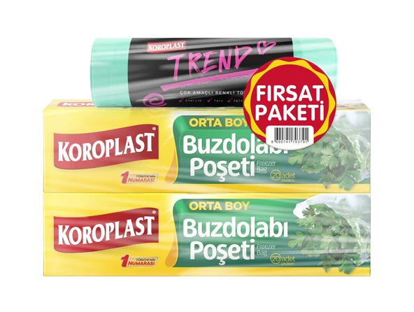 Koroplast Fırsat Paketi Orta Boy Buzdolapı + Trend Büzgülü Çöp Poşeti 3 Lü Set