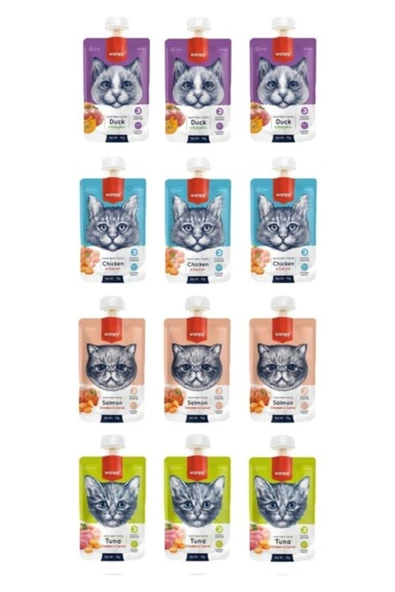 4 Çeşit Karma Kedi Et Ezmesi 90 Gr. X 12 Adet