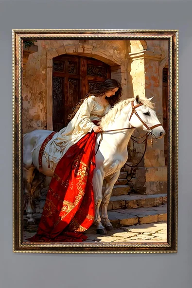 Ata Binen Kız Figürlü Çerçeveli Duvar Tablosu 50x70cm PTL07 RENKLİ 50 X 70