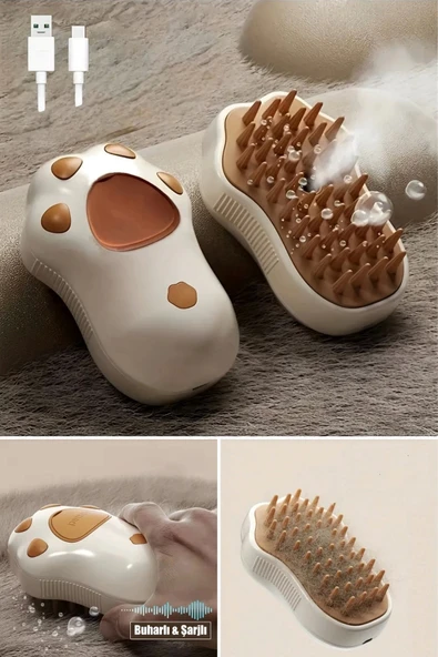 Tilbe Home Buharlı Pati Desen Şarjlı Kedi & Köpek Yıkama Silikon Fırçası Evcil Hayvan Bakım Tüy Alma Tarağı