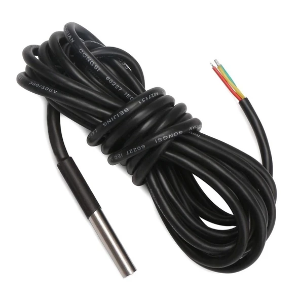 DS18B20 3 Metre Kablolu Su Geçirmez Dijital Sıcaklık Sensörü ürün görseli