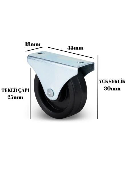 Sabit Tabanlı Masa Tekeri Sehpa ve Dolap Tekeri (Teker Çapı:25 mm Yükseklik:30 mm) Siyah SİYAH - 4 ADET - 2
