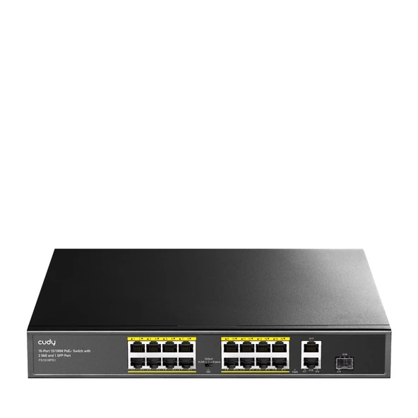 Cudy FS1018PS1 16 Port 10/100Mbps 200W PoE+2 Gigabit Uplink Port Sfp Vlan Cctv SFP Metal Switch
