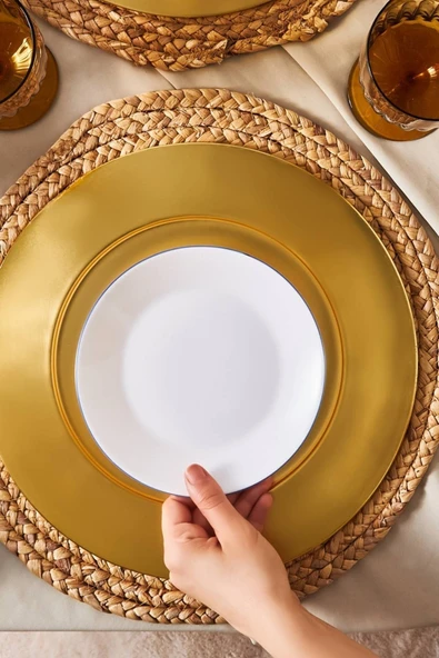 Milano Opal Cam Blue Rim Pasta Tabağı 22 cm