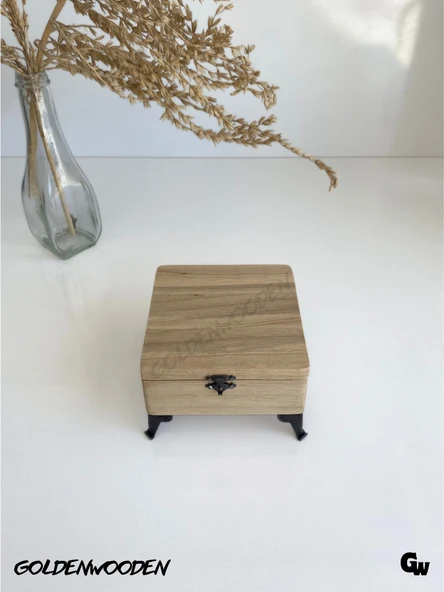 Doğal Ahşap Takı Kutusu Ahşap Saklama KUTUSU(CEVİZ)(BOY:11cm EN:11cm Yük:7.5cm) BOY:11cm EN:11cm YÜK:7.5cm - 4