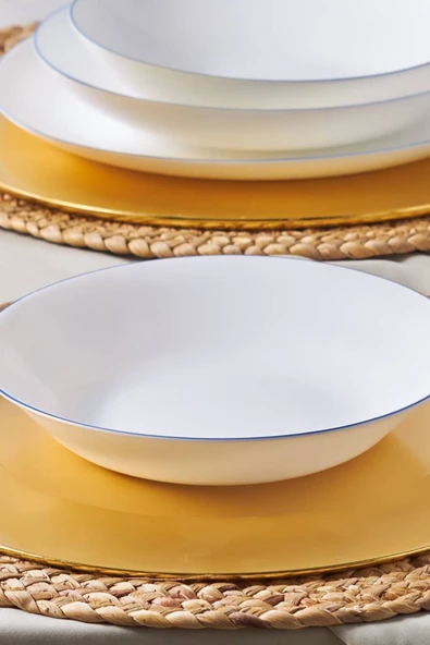 Milano Opal Cam Blue Rim Pasta Tabağı 22 cm - Resim 2