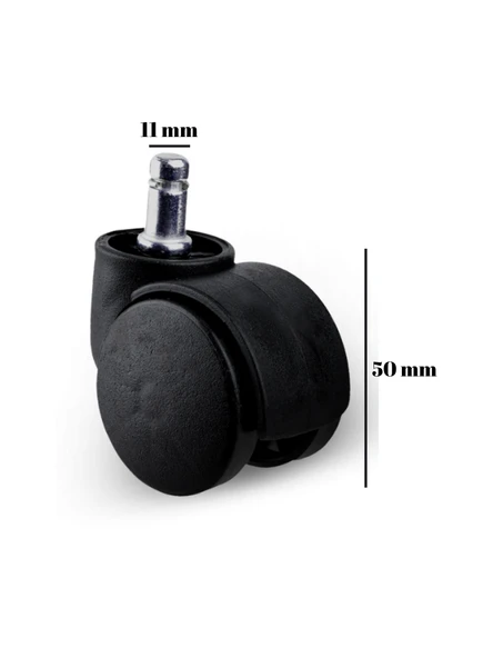 Pimli 11 mm Sandalye Tekeri Geçme Koltuk Tekeri 50 mm(SİYAH) Siyah SİYAH - 10 ADET - 2