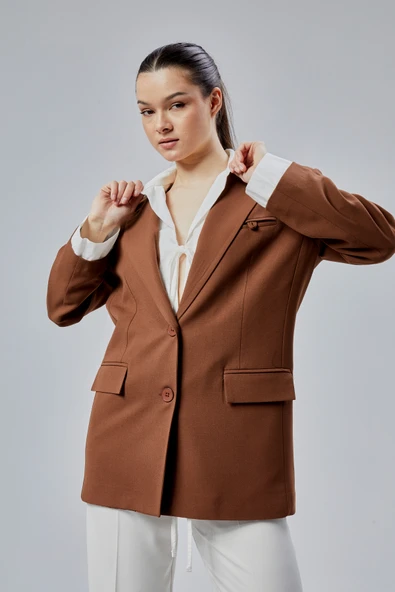 Kahverengi Gömlek Detaylı Regular Blazer Ceket