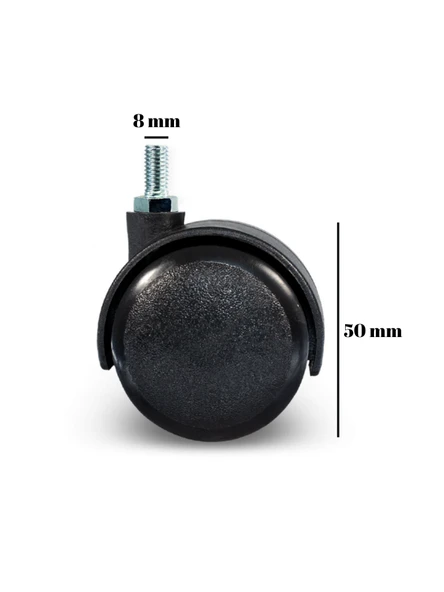 Vidalı Masa Tekeri Sandalye ve Koltuk Tekeri (8mm - 10mm)(50mm)(Siyah) Siyah 8mm SİYAH - 2 ADET - 2
