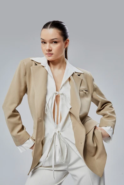 Vizon Gömlek Detaylı Regular Blazer Ceket