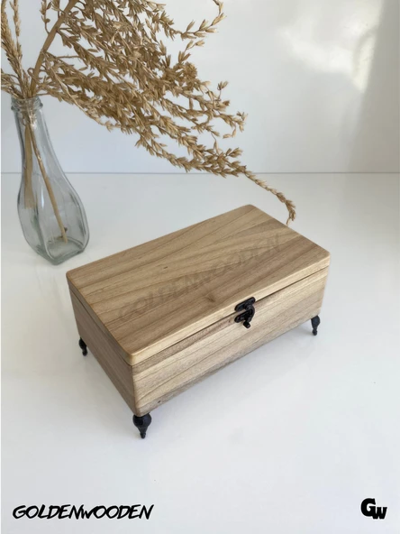 Doğal Ahşap Takı Kutusu Ahşap Saklama Kutusu(CEVİZ)(BOY:20CM EN:11CM YÜK:9,5CM) BOY:20cm EN:11cm YÜK:9.5cm - 2