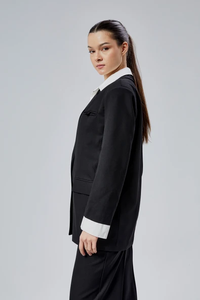 Siyah Gömlek Detaylı Regular Blazer Ceket - 16