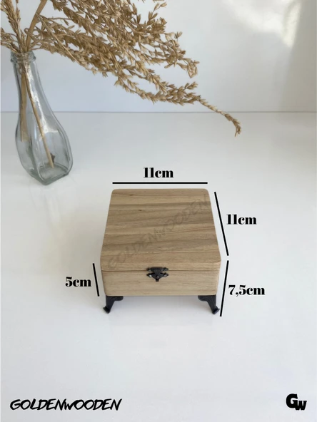 Doğal Ahşap Takı Kutusu Ahşap Saklama KUTUSU(CEVİZ)(BOY:11cm EN:11cm Yük:7.5cm) BOY:11cm EN:11cm YÜK:7.5cm - 5