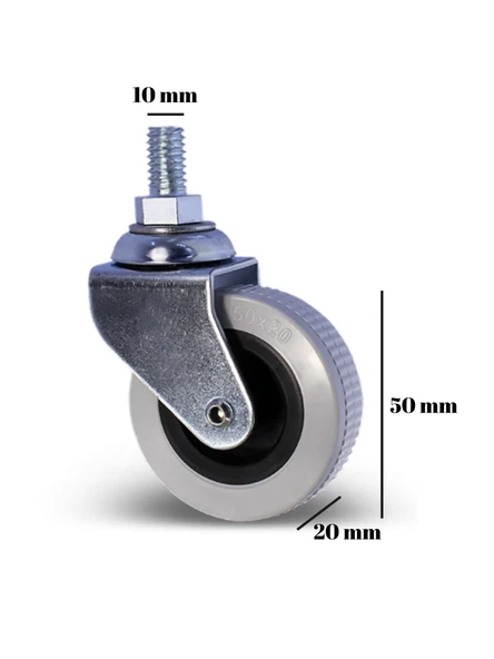 10mm Vidalı Frensiz Sandalye Tekeri Koltuk ve Sehpa Tekeri 50mm(KROM - GRİ)(FRENSİZ)(10mm Vidalı) Gri GRİ - 2 ADET - 2
