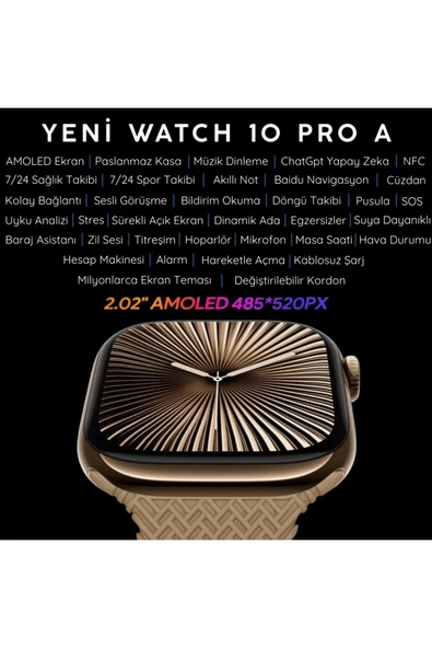 Watch Hk 10 Pro A Uzay Gri 2.02 inc Amoled Ekranlı Akıllı Saat Sesli Görüşme,ChatGPT Huawei iPhone Uyumlu 9-8 - 2