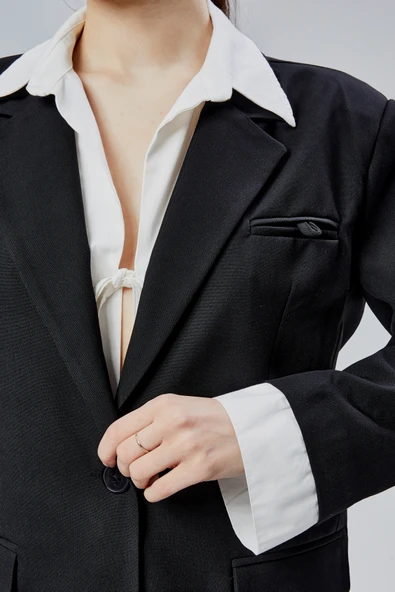 Siyah Gömlek Detaylı Regular Blazer Ceket - 14