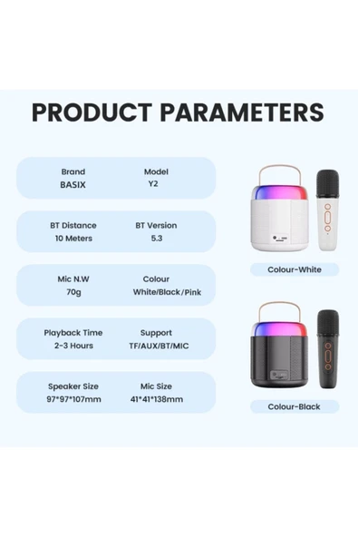 Y2 Kablosuz Bluetooth Hoparlör Taşınabilir Karaoke Mikrofon Rgb Işık 5 Ses Efekti Usb,sd,fm Speaker - 6