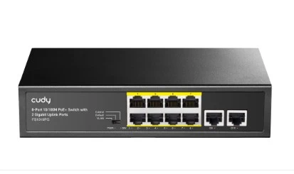 Cudy FS1010PG 8 Port 10/100 Yönetilemez +2 Port Gigabit Desktop (8 Port Poe+) 120W Switch