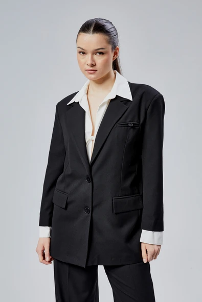 Siyah Gömlek Detaylı Regular Blazer Ceket - 19