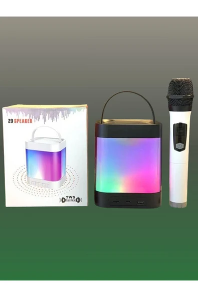 Z9 Speaker Taşınabilir Bluetooth Hoparlör Karaoke Mikrofon Seti SD,USB,Radyo RGB Işıklı Ses Bombası - 4