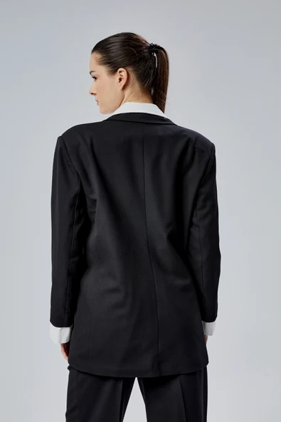 Siyah Gömlek Detaylı Regular Blazer Ceket - 7