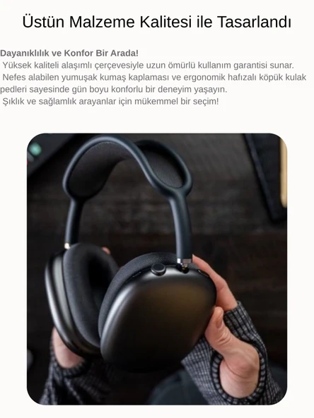 Airpods Max Fileli Kulak Üstü Bluetooth Kulaklık Ve Kılıf Pop-Up Aktif Gürültü Engelleme-Şeffaf Modu iPhone Uyumlu ( KIRMIZI ) - 4