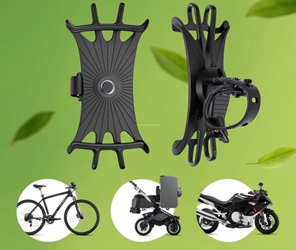 Busstier Esnek Silikon 360° Döner Bisiklet Motosiklet Telefon Tutucu Askı Aparatı Siyah - 8