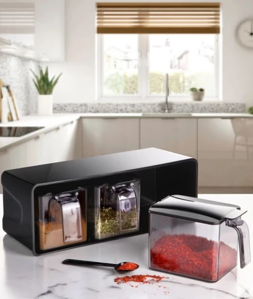 Qlüx 3 Lü Kaşıklı Çekmeceli Baharatlık Set Duvar Askılı
