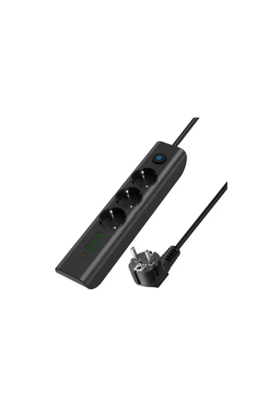Termal Akım Korumalı Isıya Dayanıklı 3’lü Priz, 3 Usb, 1 Type-c Giriş Kablolu Priz