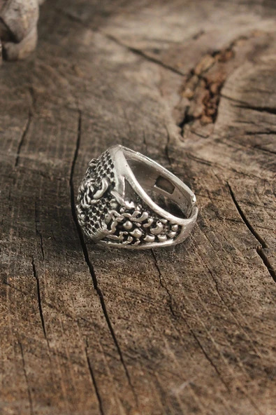 Antik Gümüş Renk Akrep İşleme Ayarlanabilir Erkek Yüzük - 2