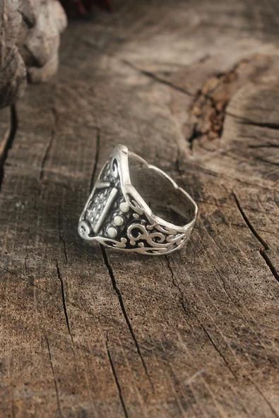 Antik Gümüş Renk IYI İşleme Ayarlanabilir Erkek Yüzük - 2