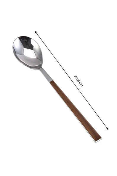 Paslanmaz Çelik Salzburg Ahşap Yemek Kaşığı 1 Kaşık Seti 1 Kişilik Metalik - Resim 2