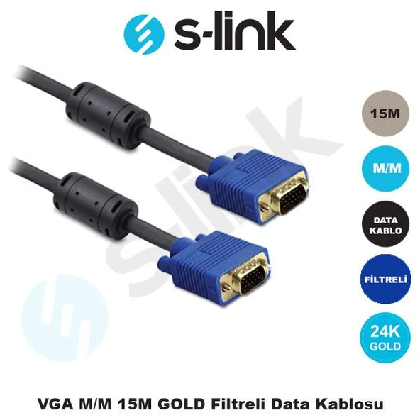 S-LINK SLX-179 15 Metre Monitör Pc Arasi VGA Data Kablo M/M