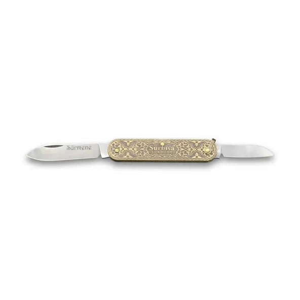 61804 Pirinç İşlemeli Sürmene Çakısı 5,5 / 3,5 Cm - Çift Bıçaklı
