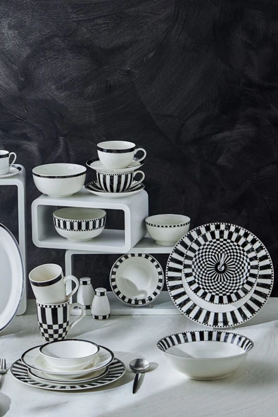 Damalı Tek Kişilik Porselen Kahve Fincan Takımı 90 ml - Resim 5