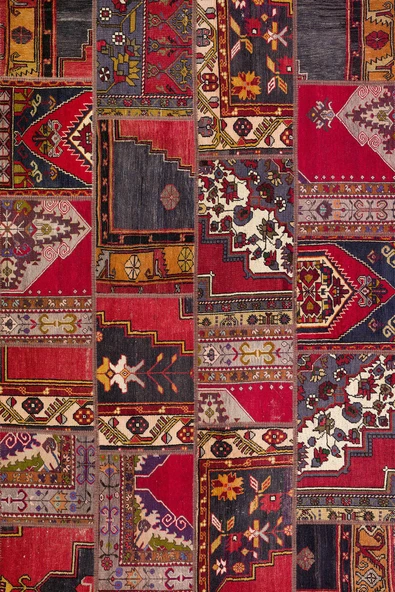 Patchwork Desenli Yıkanabilir Pamuk Taban Dijital Baskılı Halı  KIRMIZI 100X200 - 2