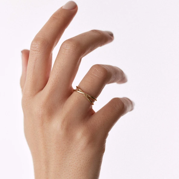 8 Ayar Altın Çapraz Desenli Kadın Yüzük - 4