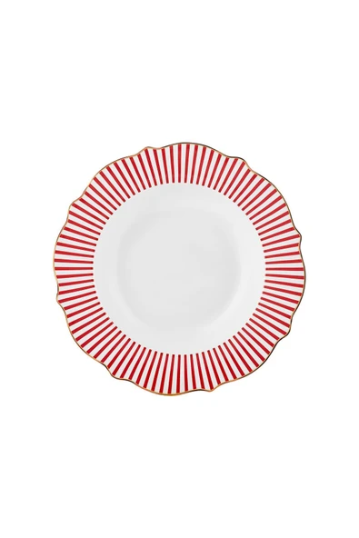 New Romantic Kırmızı İnce Çizgili Çukur Tabak 24 cm ürün görseli 1