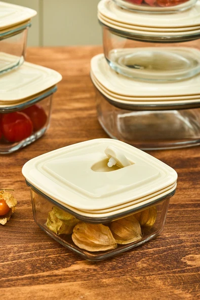 Cream Vakumlu Kapaklı Cam Saklama Kabı 0.39 Lt - Resim 4