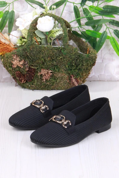 Fort 8570 Triko Zincir Toka Detaylı Şık Rahat Kadın Babet - Resim 4