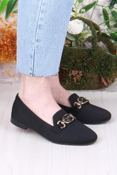 Fort 8570 Triko Zincir Toka Detaylı Şık Rahat Kadın Babet - Resim 2