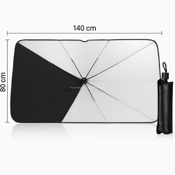 Katlanabilir Şemsiye Tipi Güneşlik 140x80 cm UV Koruma Isı Yalıtımı Kolay Kurulum - 8