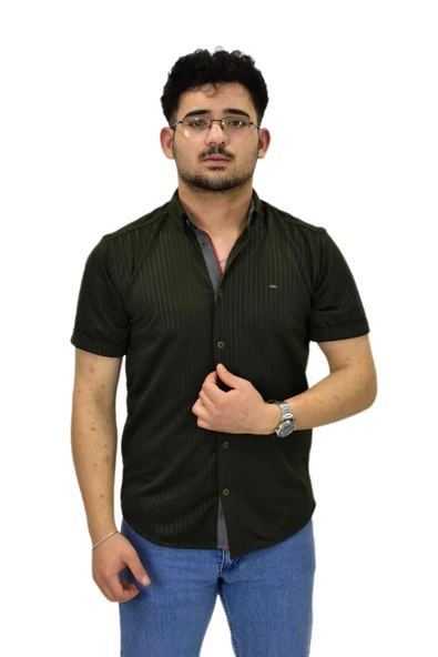Erkek Spor Silim Fit Kısa Kol Gömlek BGL-ST04480 - Resim 4