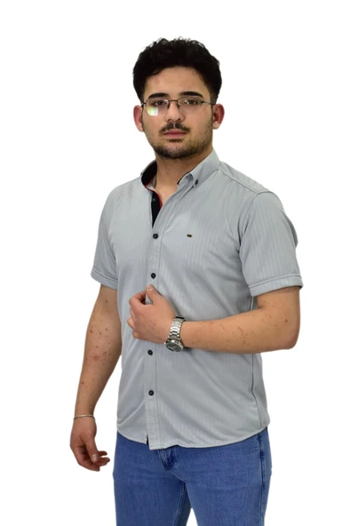 Erkek Spor Silim Fit Kısa Kol Gömlek BGL-ST04480 - Resim 7