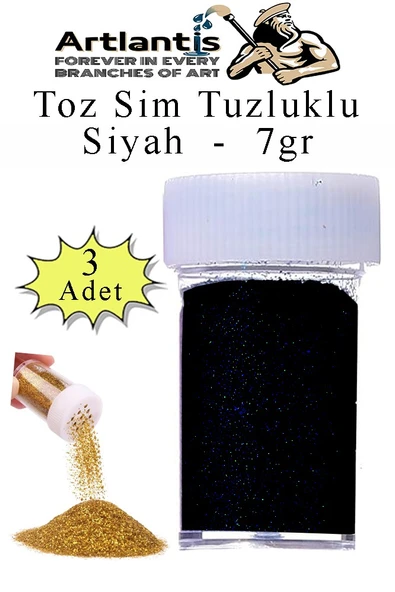 Siyah Toz Sim Tuzluklu 7 gr 3 Adet Renkli Toz Sim Epoksi Reçine Okul Etkinlik Dekarasyon Slime