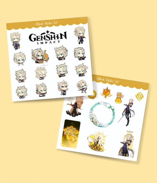 Genshin-Albedo 2 Li Sticker Set Parlak Kağıt-Monstat-Genshin impact-oyun süsleme - 3